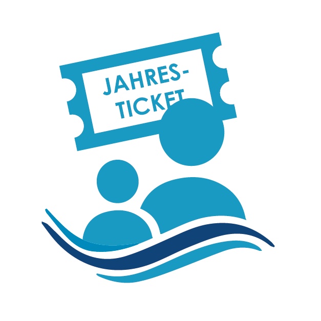 Icon 2 Menschen im Wasser mit Ticket in Hintergrund