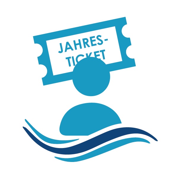 Icon Kind im Wasser mit Ticket in Hintergrund